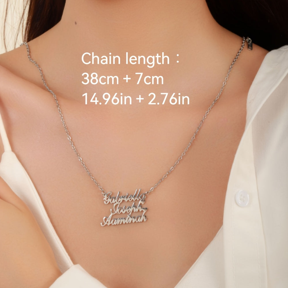 Personalized Stainless Steel Multi-Name Necklace with Custom Family Letter Pendants