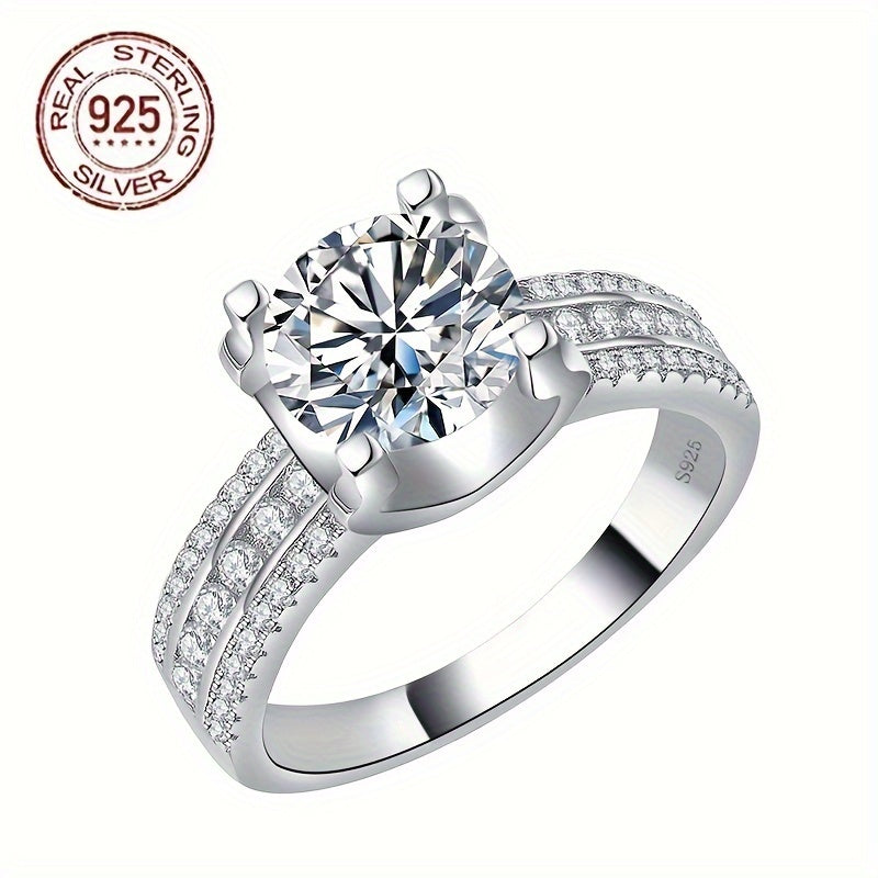 Vintage 2CT Moissanite Engagement Ring in Sterling Silver Platinum Plated October Birthstone Wedding Band