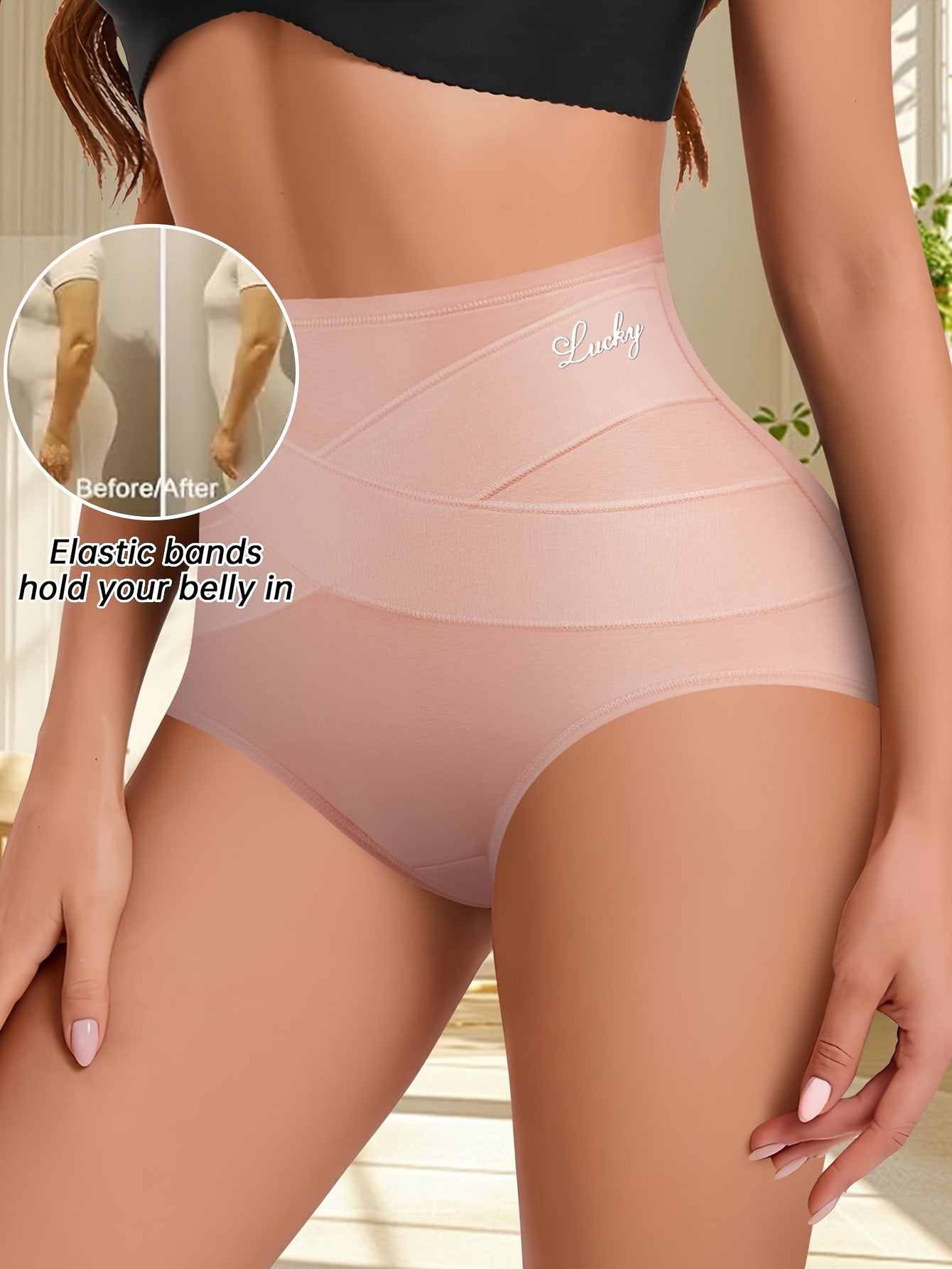 Women's High-Waist Tummy Control Underwear Solid Color with Cross Band Design Set of 3