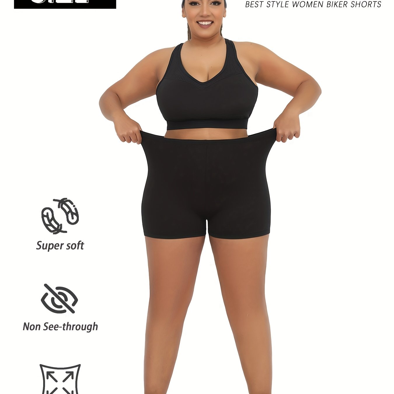 Pantalones cortos de ciclista para mujer talla grande negros, no transparentes, para yoga y entrenamiento, con estiramiento en 4 direcciones