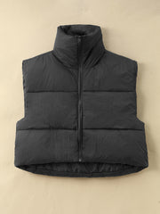 Women's Woven Polyester Vest for Fall and Winter Casual Solid Color Lapel Style