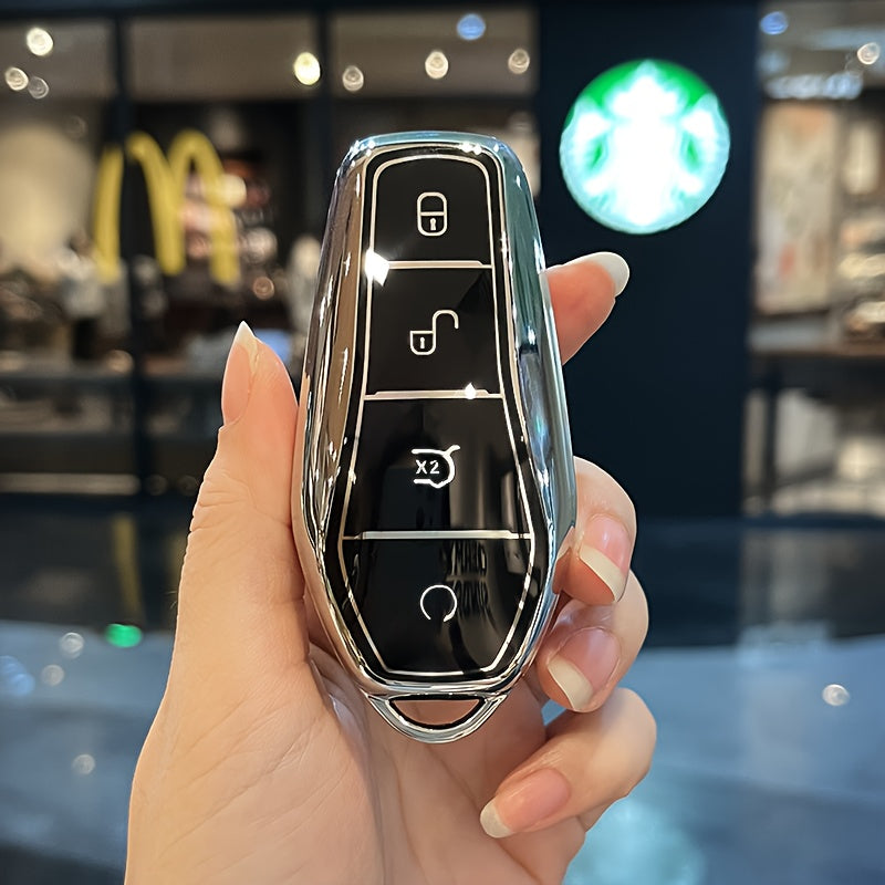 Car Key Cover TPU For EV Remote Control Durable with Woven Keychain Black