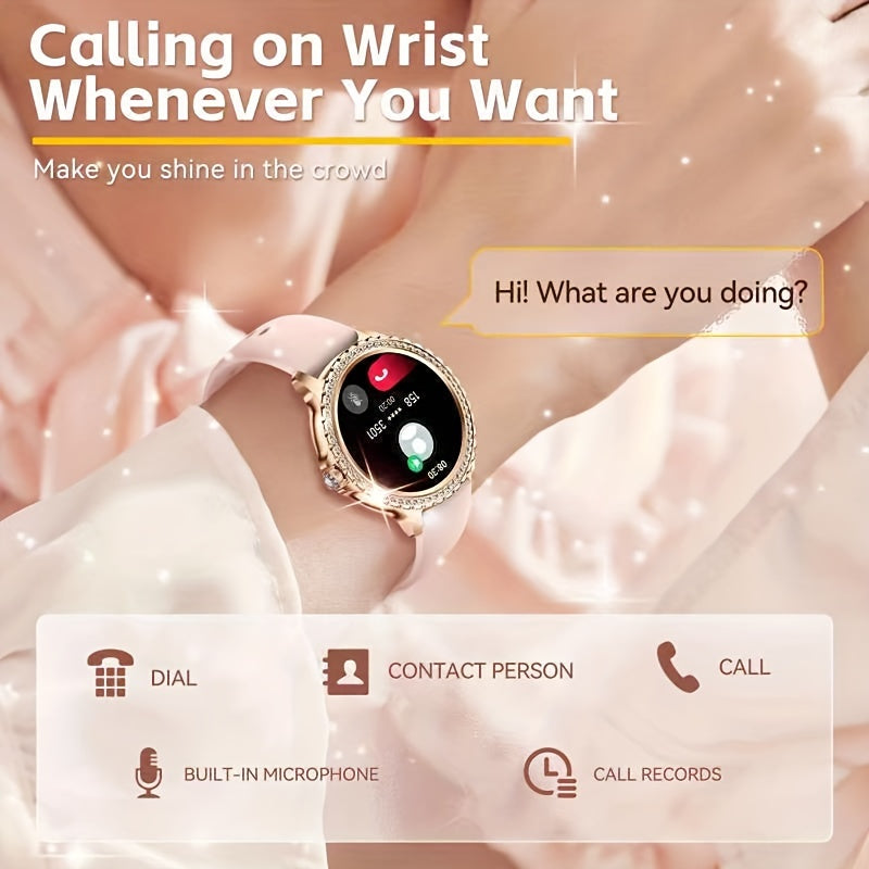 Женские умные часы с 1,32-дюймовым HD сенсорным экраном, водонепроницаемый силиконовый ремешок, беспроводные звонки