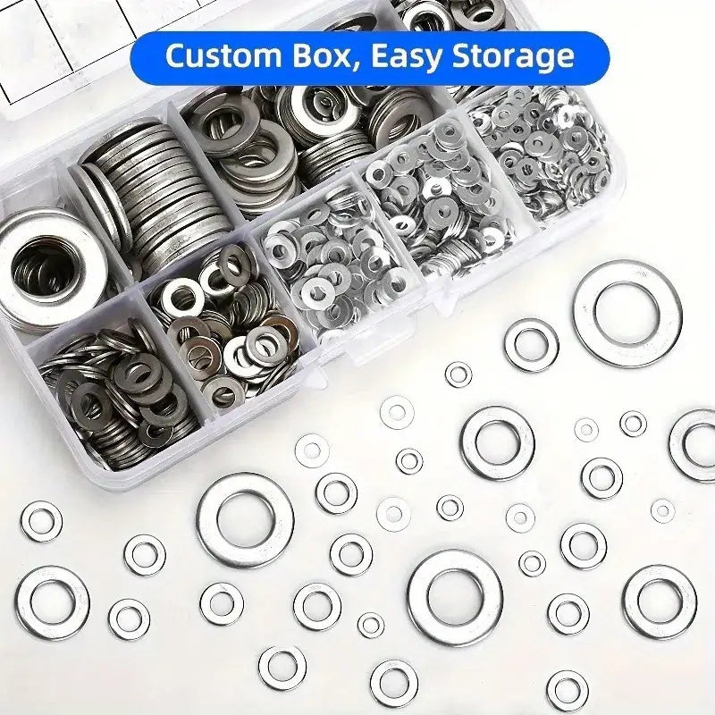 180-Piece Stainless Steel Flat Washer Set M2-M10 for Screws Bolts and Repairs