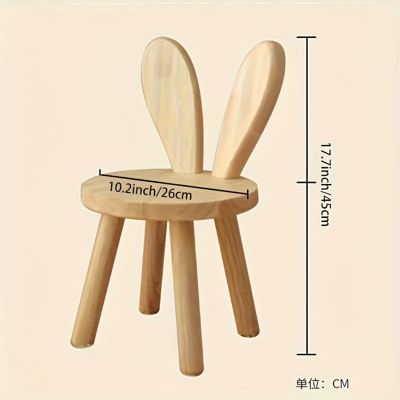 Rabbit Ears Wooden Stool Solid Rubberwood Modern Animal Design Child Chair