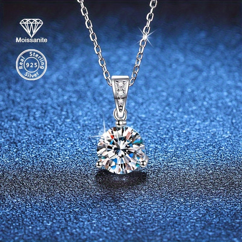 925 Silver Necklace with 1-Carat Moissanite Diamond for Weddings and Special Occasions