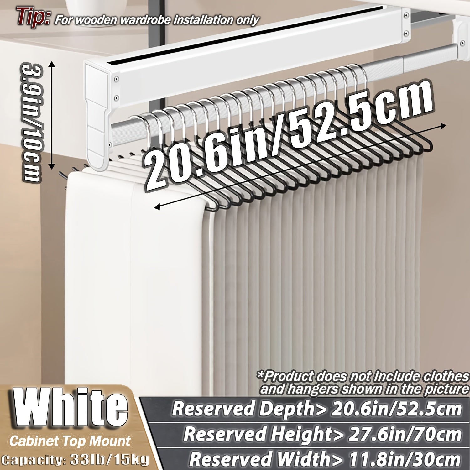 Adjustable Pull-Out Clothing Storage Rack with Metal Rod for Wardrobe Organization