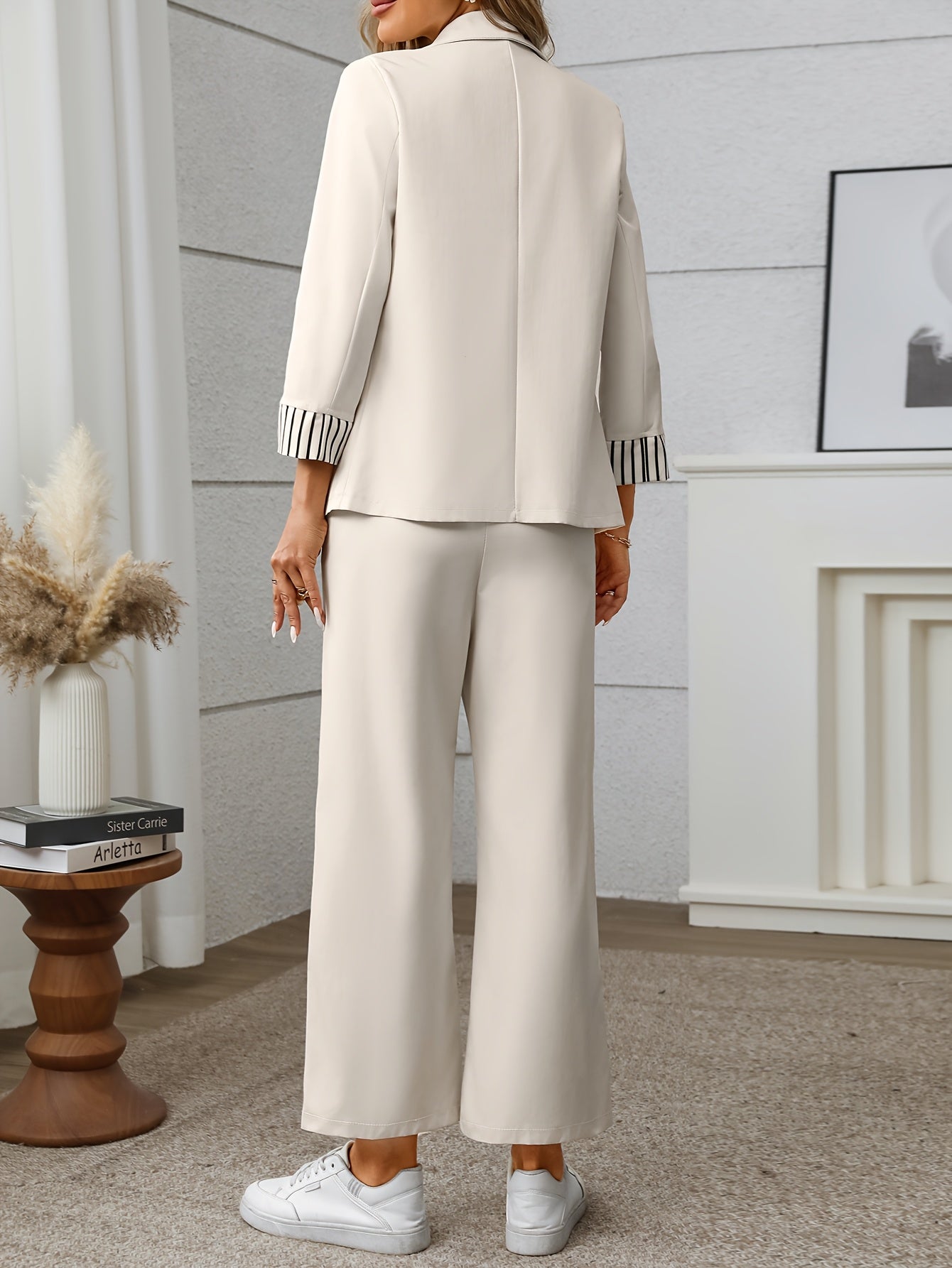 Women's Polyester Suit Set with Pants and Jacket Solid Color Lapel Spring Fall Outfit
