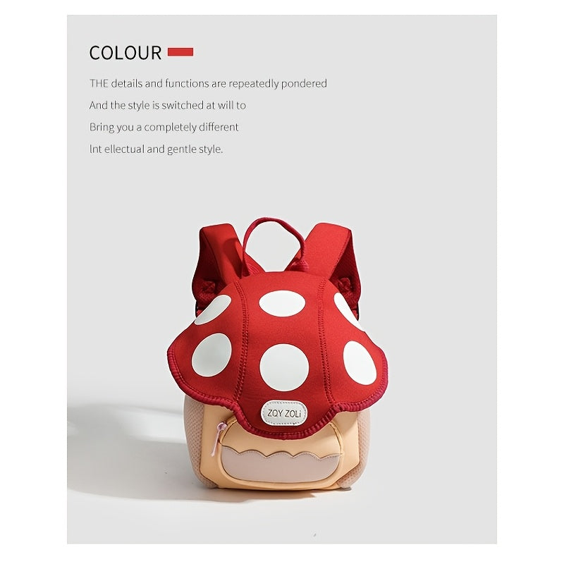 Cute Cartoon Mushroom Backpack for Kids Durable Polyester Adjustable Straps Lightweight Zippered School Bag