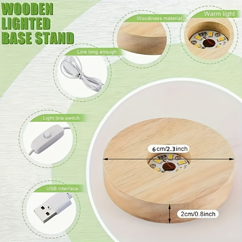 Wooden LED Desk Lamp 6cm 8cm 10cm Warm White Energy-Efficient USB Light
