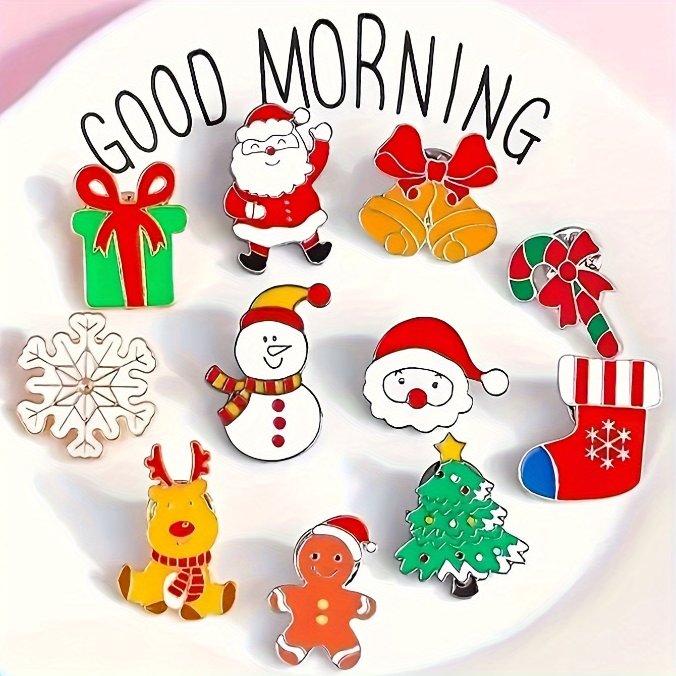 Set of 5 or 10 Christmas Brooch Pins Santa Holiday Enamel Alloy Jewelry for Women