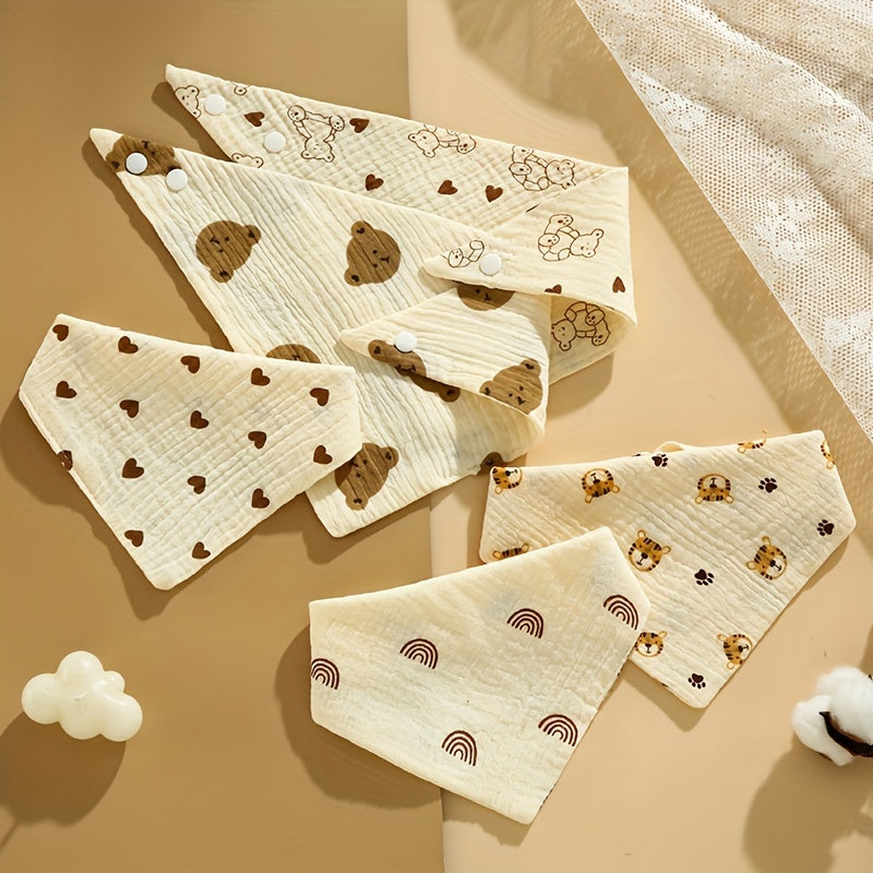 Set of 5 Baby Bibs for Kids Soft Cotton Cartoon Print with Snap Closure