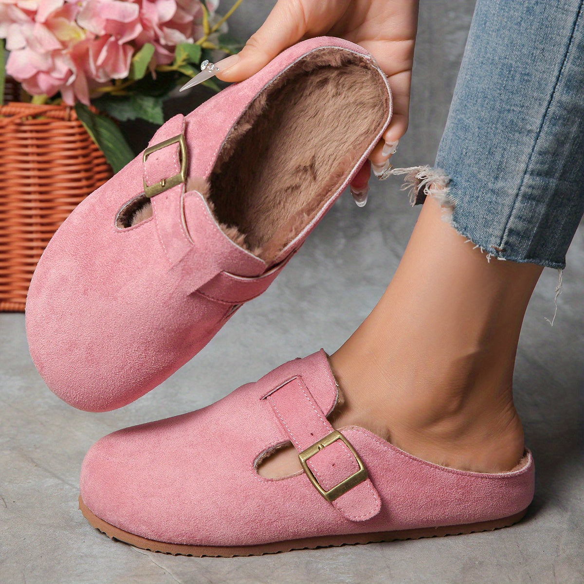 Women's Slip-On Shoes Fabric Wide Cushion Sole Beige Pink Caramel