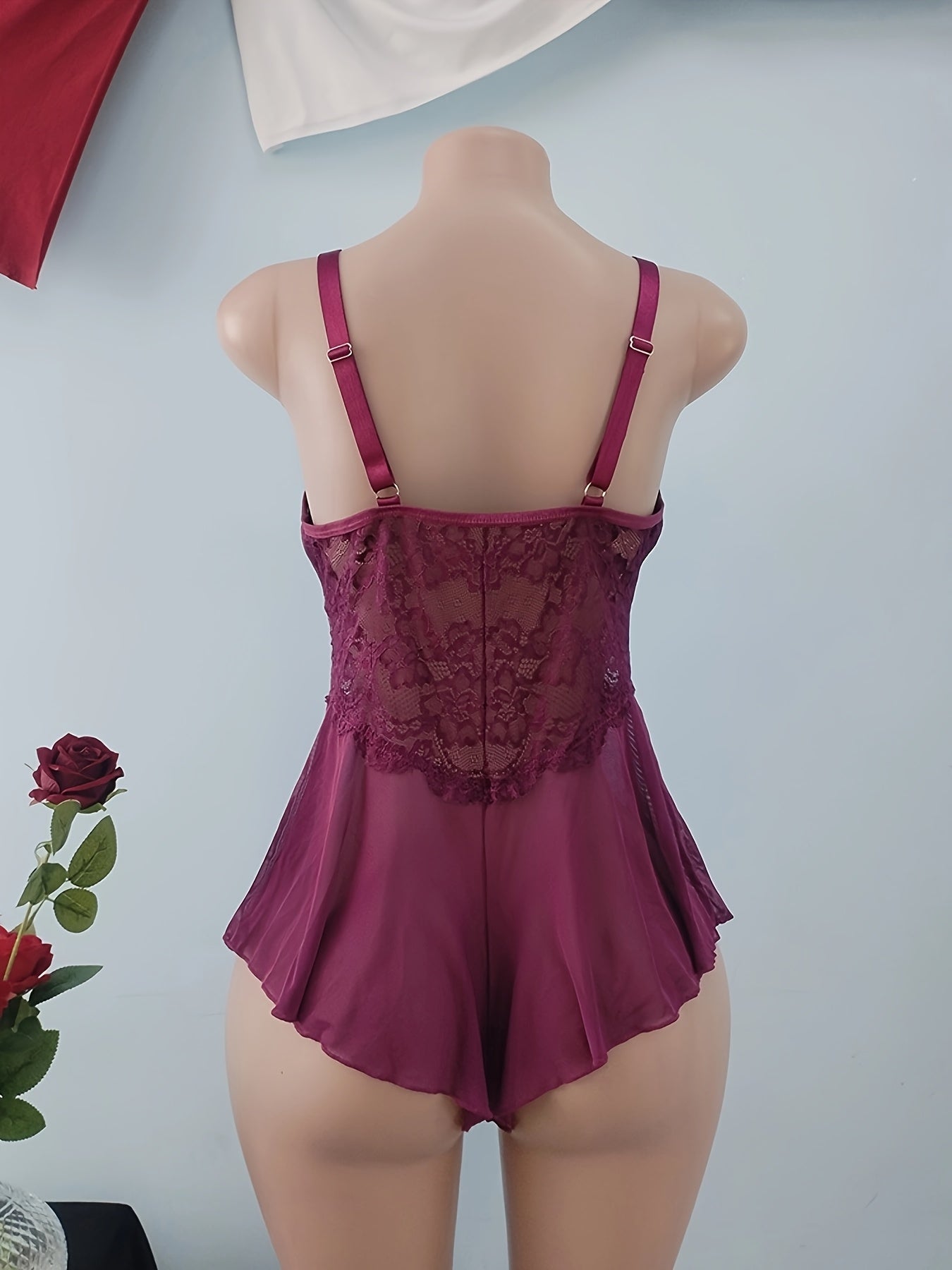 Plus Size Women's Deep V Floral Bodycon Bodysuit with Bow and Steel Ring