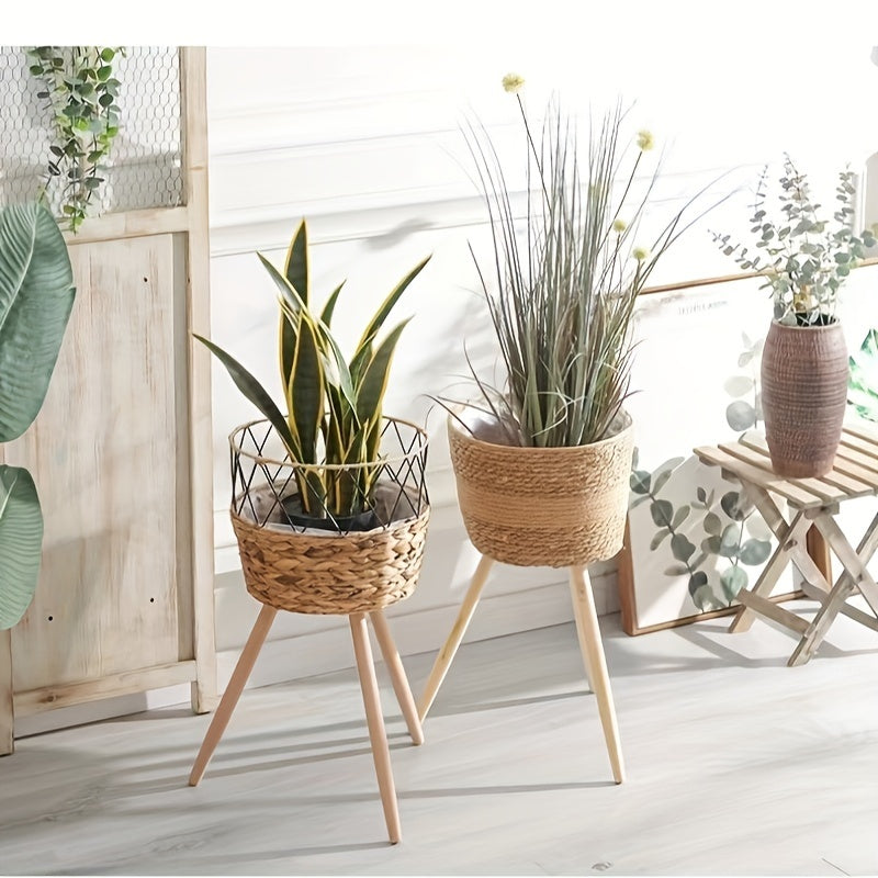 Set of 3 Seagrass Plant Baskets with Brackets Indoor Outdoor Rattan Classic