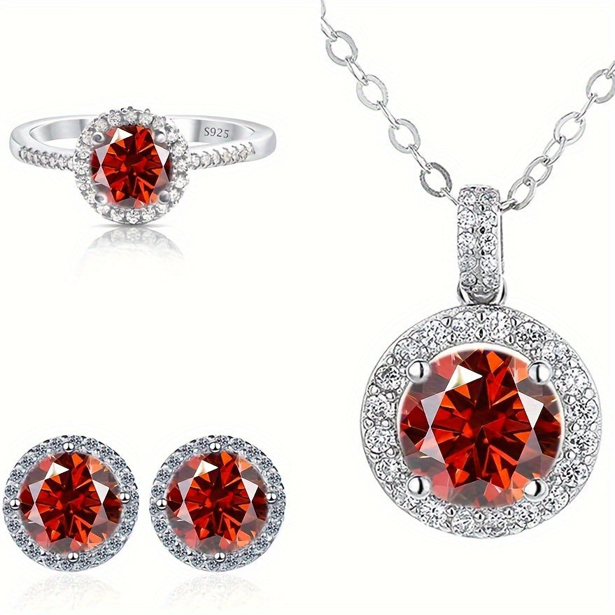 Multi-Piece Jewelry Set with 1 Carat Moissanite Pendant Earrings and Silver Ring