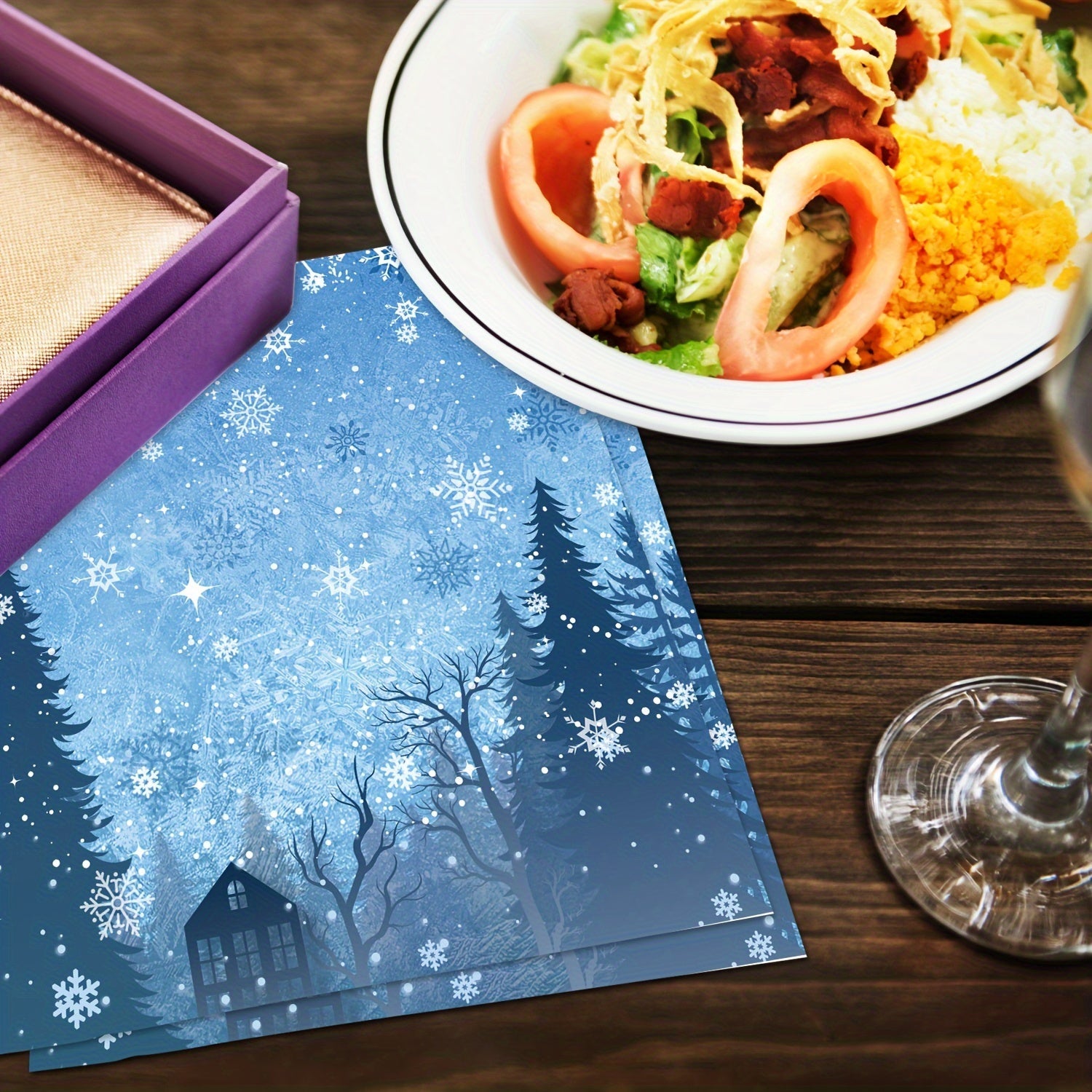 Set of 20 Blue Snowflake Paper Napkins for Winter Christmas or Birthday Party