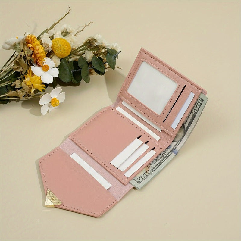 Ayollar uchun yurak shaklidagi dizayni, karta joylari, tangalar uchun cho'ntak, sun'iy charm mini hamyon