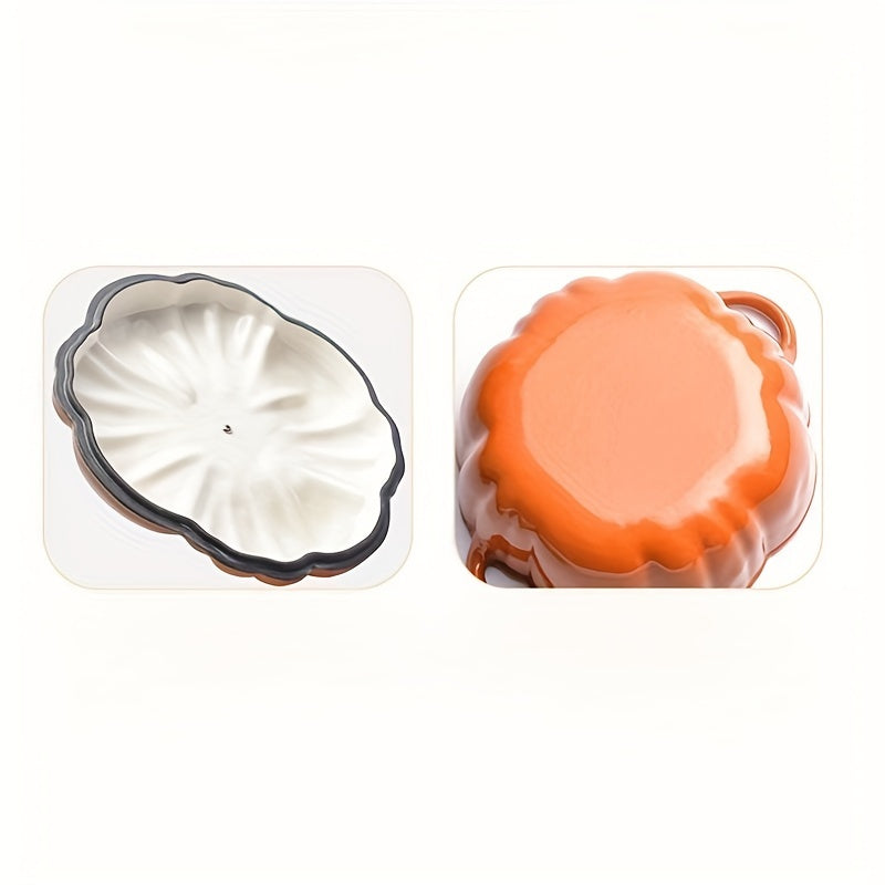Enamel Pumpkin-Shaped Braiser Casserole with Lid Cast Iron Soup Pot