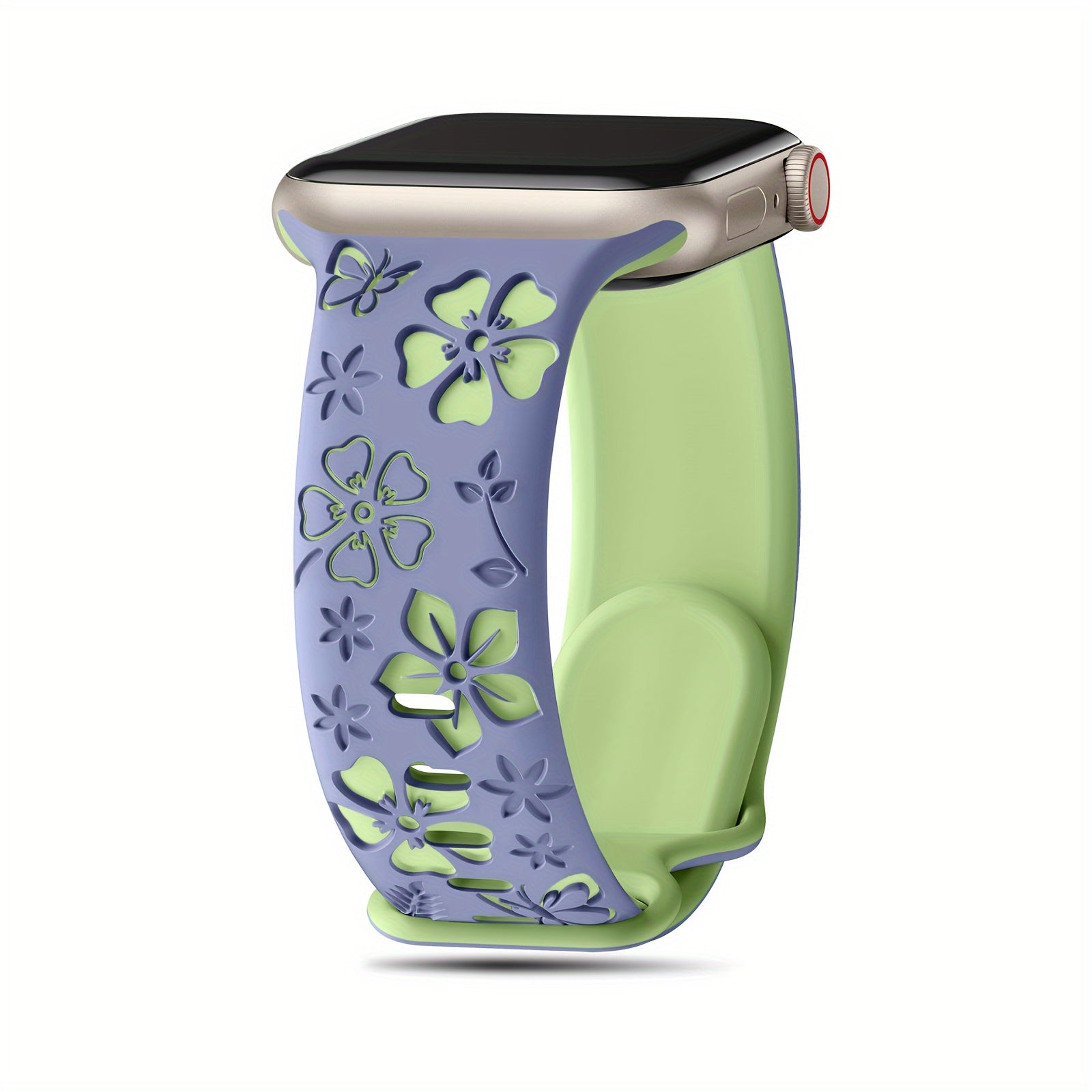 Women’s Two-Tone Floral Silicone Smartwatch Band Compatible with Apple Watch Series 9 to SE