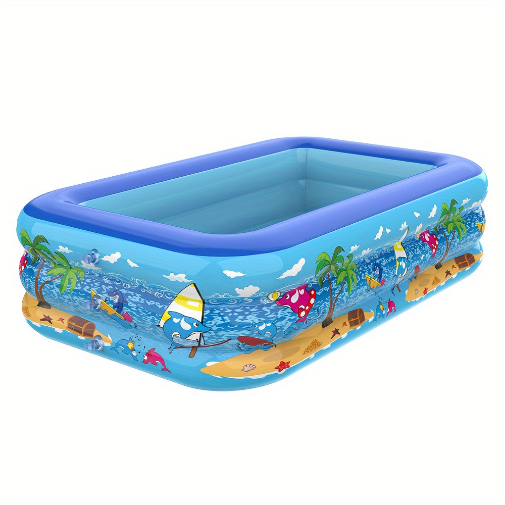 Family Size PVC Paddling Pool with Inflatable Top Ring and Thickened Marine Ball Pit Design