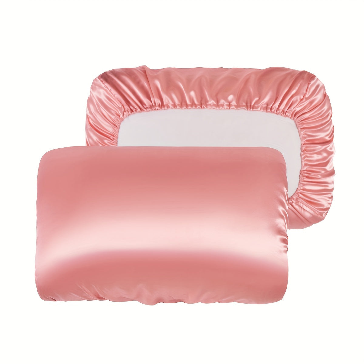 Fundas de almohada de satén transpirable con cordón elástico para un sueño cómodo, juego de dos