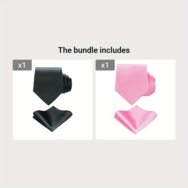 Men's Plain Color Tie and Pocket Square Set with Handkerchief and Business Tie