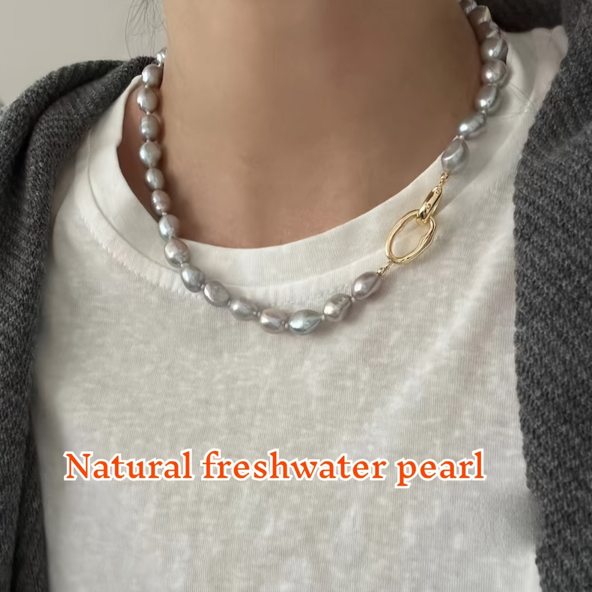 Freshwater Pearl Necklace Gray Baroque Pearls Elegant Jewelry for Women