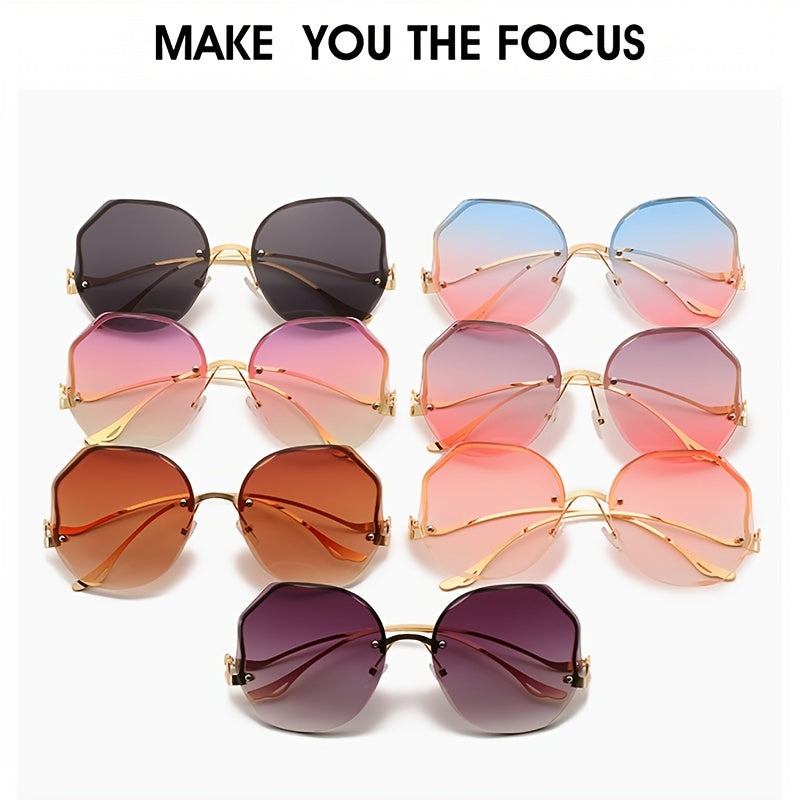 Haydash uchun katta o'lchamdagi gradient metall quyosh ko'zoynaklari, noaniq rimless dizayni bilan
