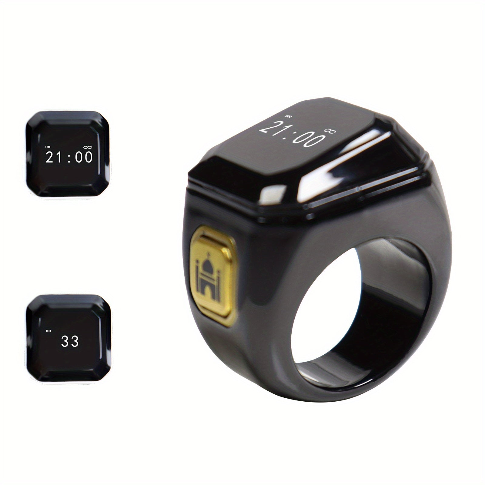 Fashionable Smart Prayer Watch Ring with Prayer Counter Reminders OLED Screen Black