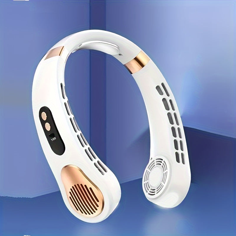 Portable Bladeless Neck Fan Rechargeable USB LED Display for Outdoor Travel Camping