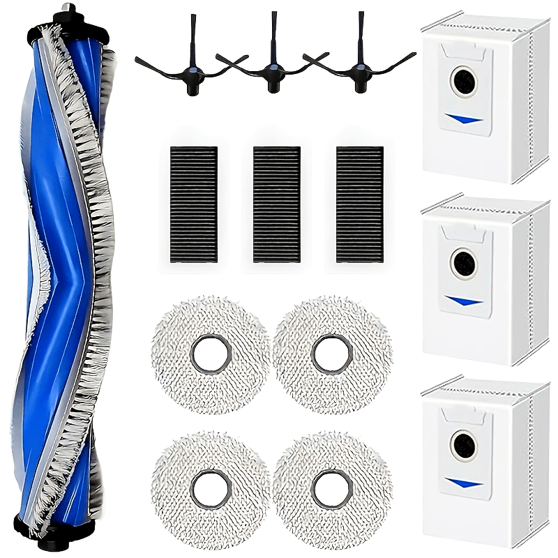 Ecovacs Deebot X5 Omni va X5 Pro uchun robot tozalash uchun aksessuarlar to'plami, asosiy cho'tka, tozalash matolari, chang qutilari, filtrlash va yon cho'tkalarini o'z ichiga oladi