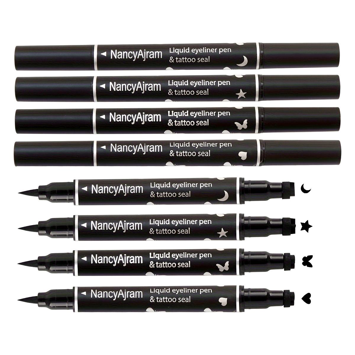 Women Liquid Eyeliner Pen Set Waterproof Long-Lasting Black with Stamp Shapes