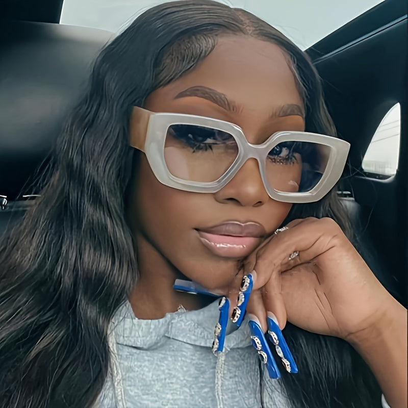 Gafas de ordenador de moda para mujer con montura de bloques de color gelatinoso y lentes transparentes