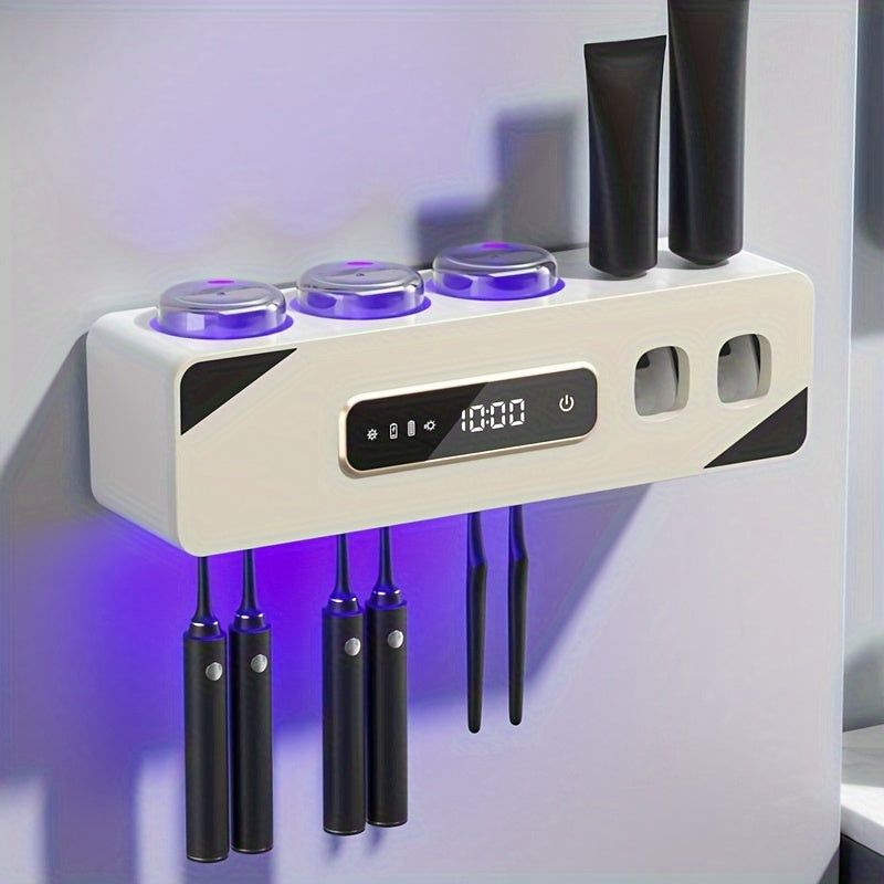 Wall-Mounted Touchless Toothbrush Holder with Drying Rack Rechargeable Lithium Battery