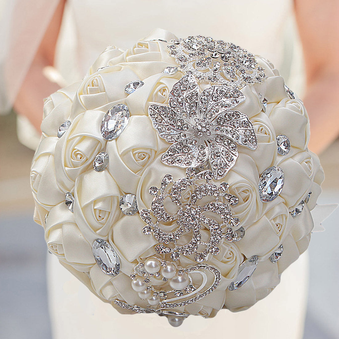 Satin Wedding Bouquet for European and American Brides with Ribbon Finish
