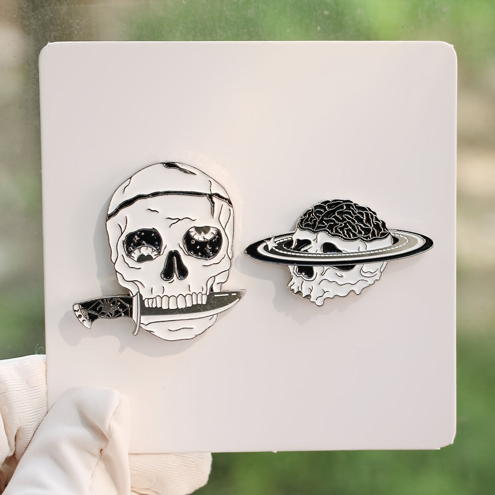 Set of 2 Metal Skull Enamel Pins Zinc Alloy for Hats and Collectibles