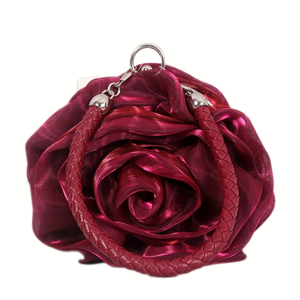 Silk Three-Dimensional Flower Handbag for Evening Dresses and Parties
