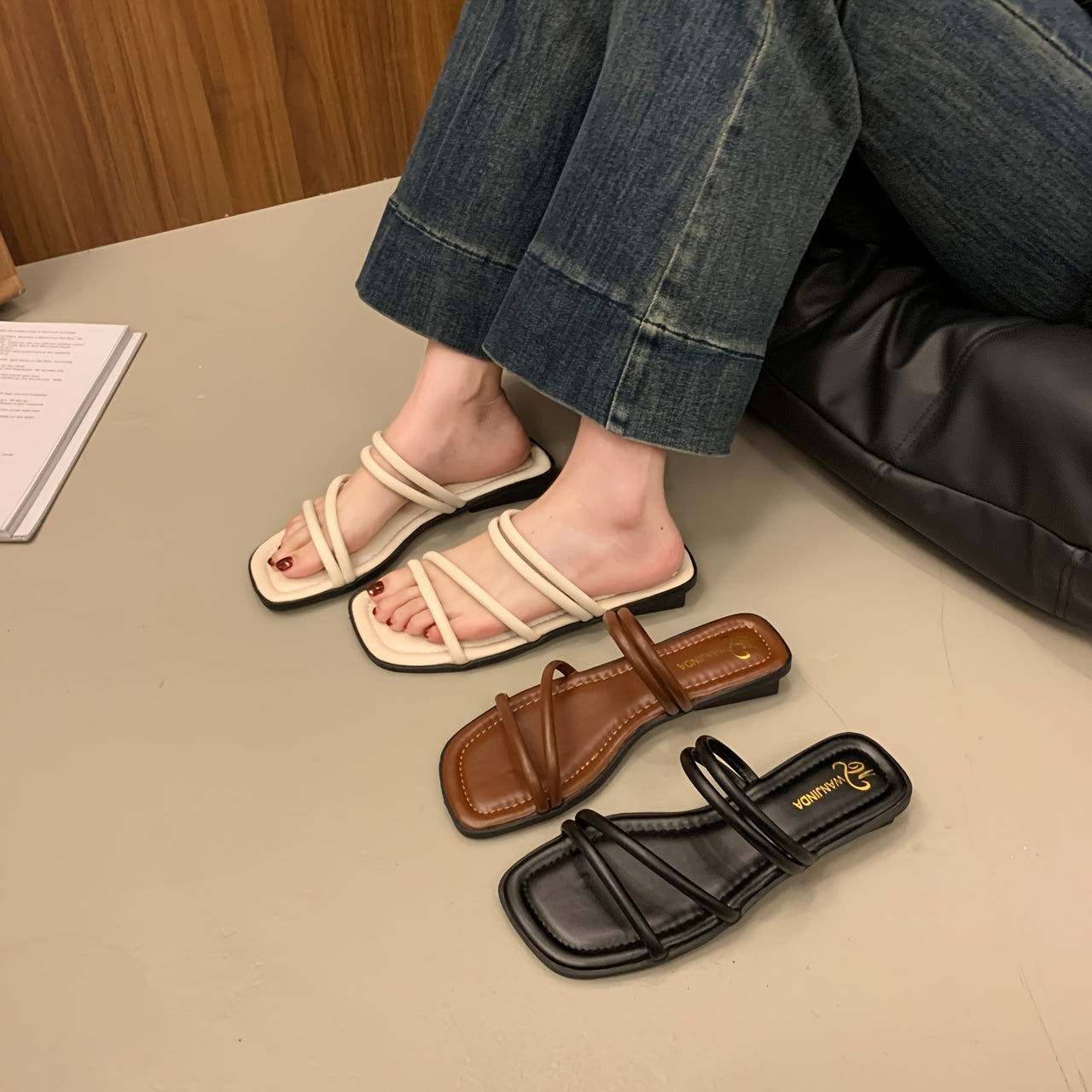 Women's Slip-On Backstrap Sandals Faux Cover Open-Toe Summer Slippers Black White Brown