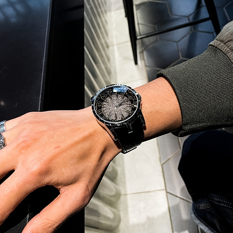 Erkaklar uchun zamonaviy vintage qora sun'iy charm belbog'i, kvarts soat bilan, tasodifiy talabalar uchun ideal.