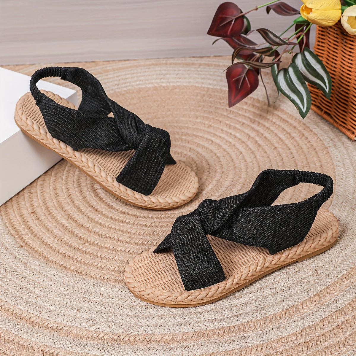 Women's Flat Strappy Sandals Breathable Fabric Cushioned Insole