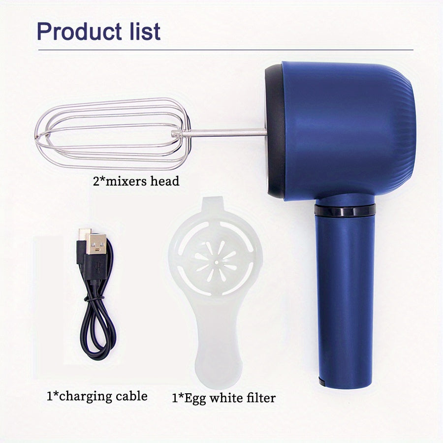 Qayta zaryadlanadigan USB bilan ishlaydigan simsiz elektr qo‘l mikseri, pishirish uchun ikki tomonlama choyshabli qotishmasi