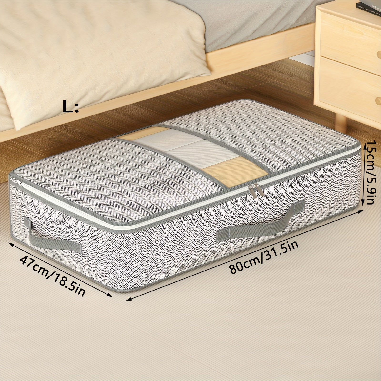 Foldable Gray Non-Woven Storage Bag with Large Capacity and Clear Window for Clothes and Home Organization