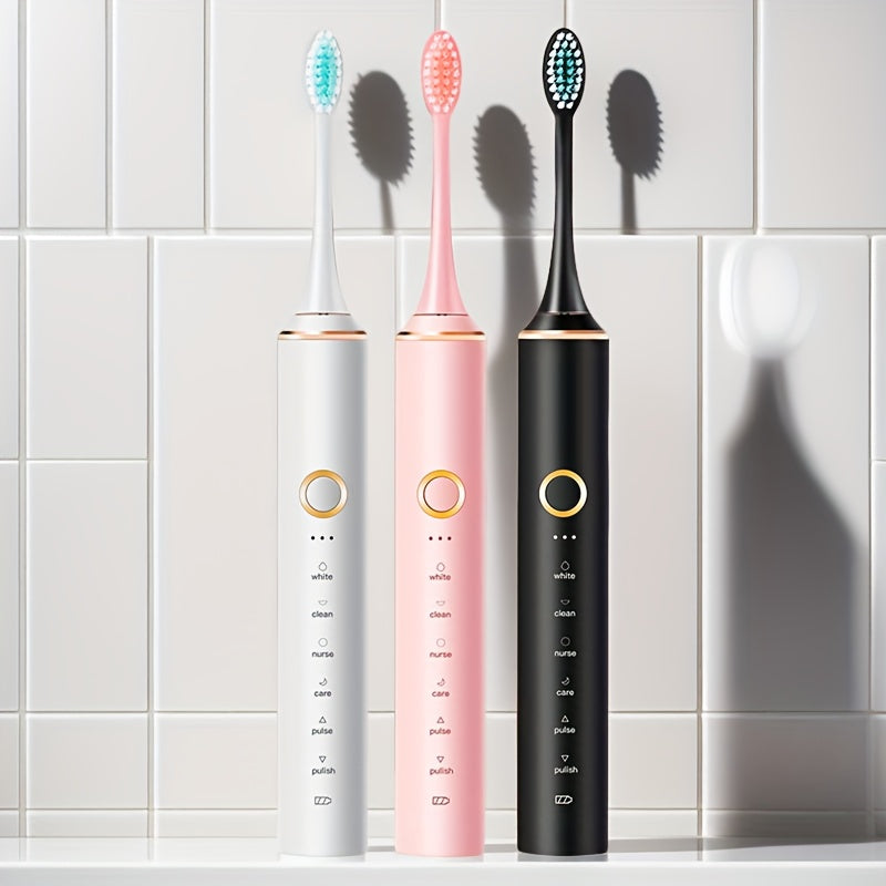 Cepillo de dientes eléctrico para adultos - 6 modos, recargable por USB, 4 cabezales de cepillo