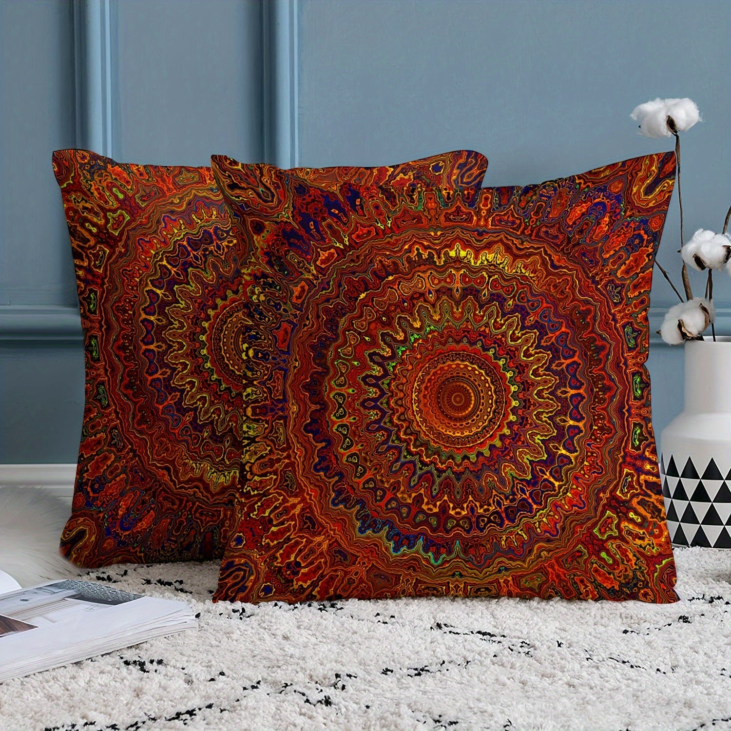 Bohemian Style Pillow Cover 2pcs 45.72cm x 18in Short Plush Double-Sided Printing Modern Art Home Decor