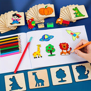 Wooden Craft Stencils Set 20pcs Animal and Fruit Designs Apricot for Kids Art and Craft Projects