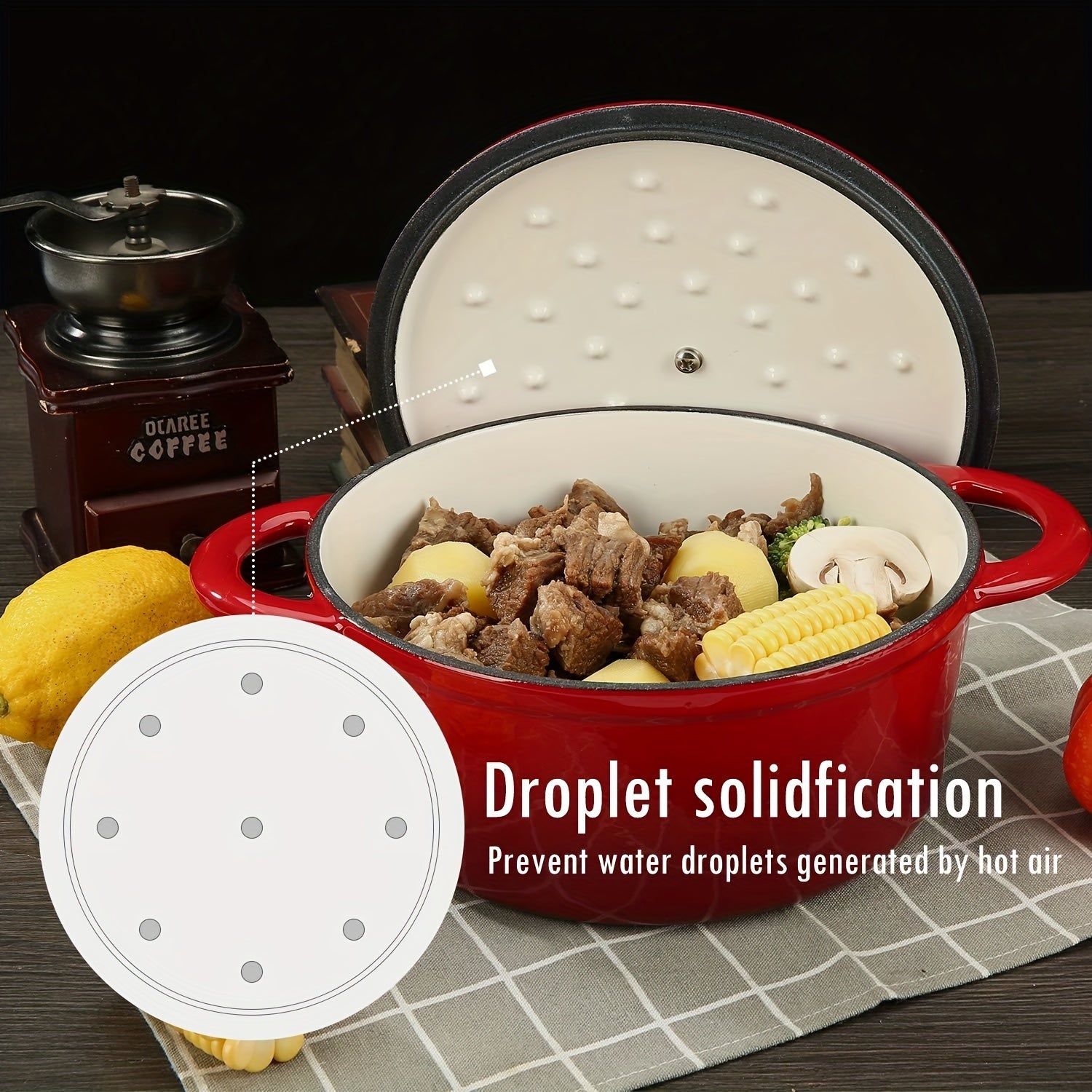 Красная 2 QT эмалированная чугунная голландская печь с крышкой, с двумя ручками - 20,32 см тяжелая кастрюля, идеальная для выпечки, рагу и супов. Непригарная, круглая посуда, идеально подходящая для домашних кухонь.