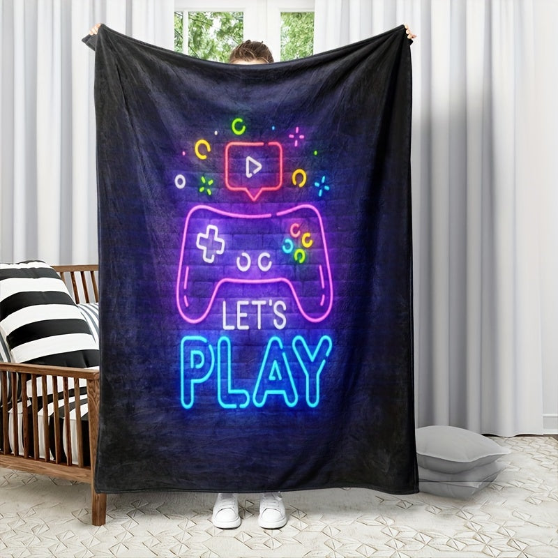 Neon Gamepad Throw Blanket Soft Flannel for Boys Teens Adults Bedding Gift