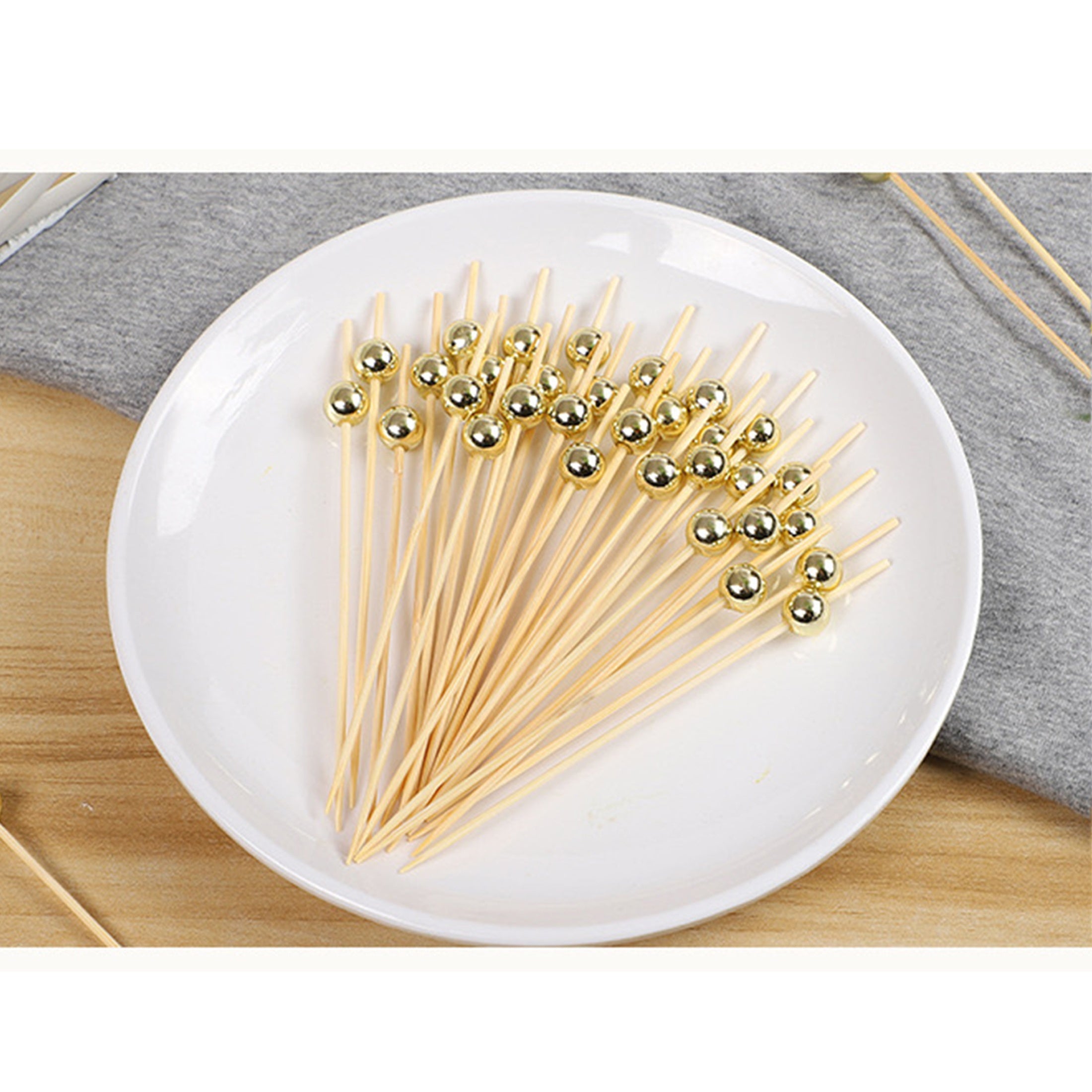 Golden Beads Cocktail Picks Handmade Bamboo Skewers for Appetizers and Fruit