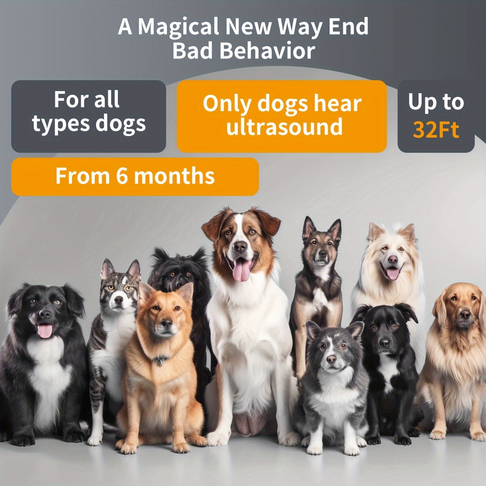 Dog Repeller with Soundwave Technology, 3 Emitters, Beep Sound and Flashlight for Outdoor Use